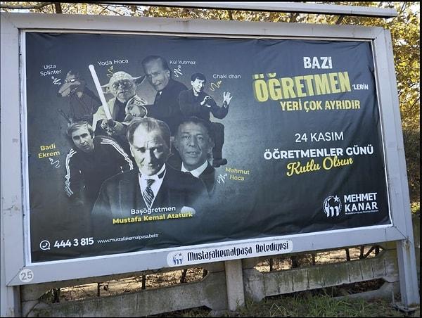 Afişte Ulu Önder Atatürk'ün yanısıra, Mahmut Hoca, Badi Ekrem, Yoda, Külyutmaz,  Jackie Chan gibi karakterler bulunuyor.