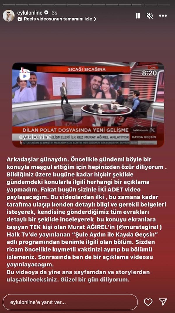 Eylül Öztürk, Gazeteci Murat Ağırel'in konuk olduğu "Şule Aydın'la Kayda Geçsin" programından bir kesiti de hikayesinde paylaştı.