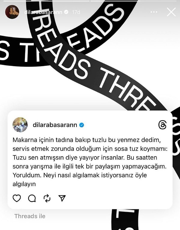 İşte Dilara'nın tuzlu yemek hakkındaki paylaşımı: