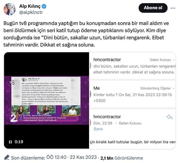 Sosyal medya fenomenlerinin korkulu rüyası haline dönüşen Alp Kılınç'ın sosyal medyadan yapığı paylaşımı da buraya bırakıyoruz.