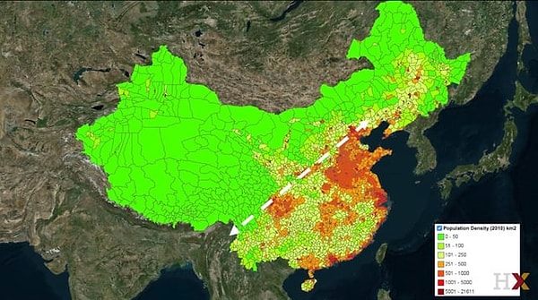 9. Çin'in nüfus yoğunluğu (2010).