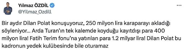 Yılmaz Özdil'in yaptığı paylaşımda "Dilan Polat kadronun yedek kulübesine bile oturamaz" demesi ise dikkat çekti.👇
