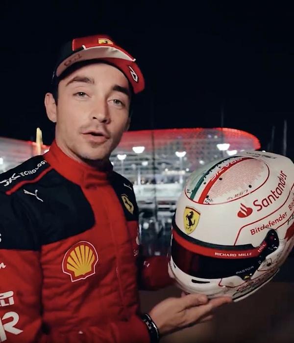 Ferrari ekibindeki herkesin ismini kaskına yazdıran Leclerc listenin eksik olduğunu fark edince yeni bir çözüm buldu.