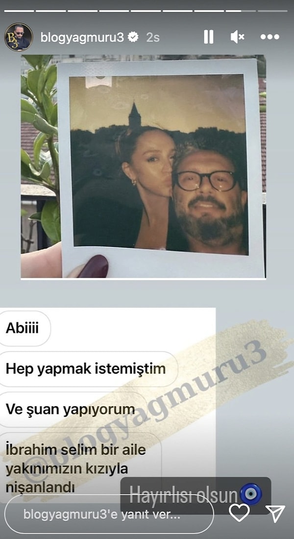 Aşk epey hızlı ilerledi, geçtiğimiz Eylül ayında @yorum.ifsa hesabına gelen bir mesajla İbrahim Selim ve Daye Ay'ın nişanladığı iddia edildi.