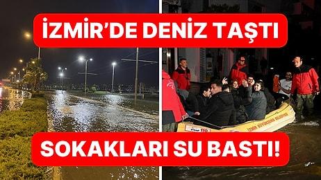 İzmir'de Yağış Sonrası Deniz Taştı, Sokaklar Sular Altında Kaldı!