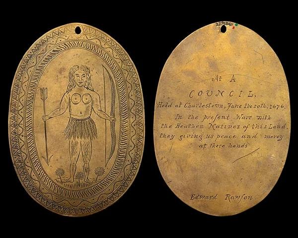 6. Kral Philip'in Savaşı sırasında sömürgecilere yardım eden Yerli Amerikalı kabilelere verilen barış madalyası. (1676)