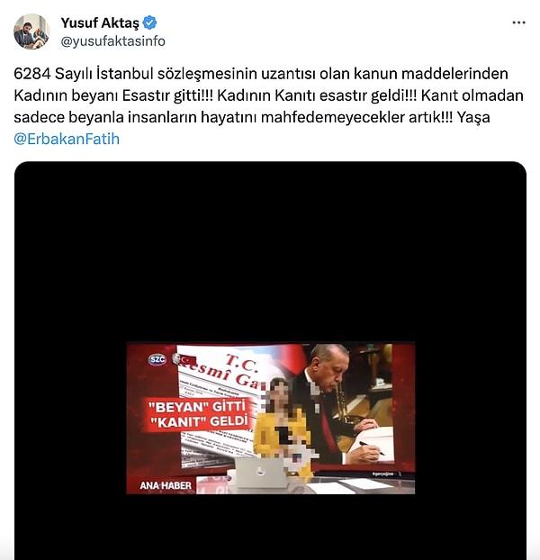Yeniden Refah Partisi Genel Merkez Mali İşler Başkan Yardımcısı Yusuf Aktaş, sunucu Damla Doğan'ın genelge haberini sunucuyu sansürleyerek paylaştı.