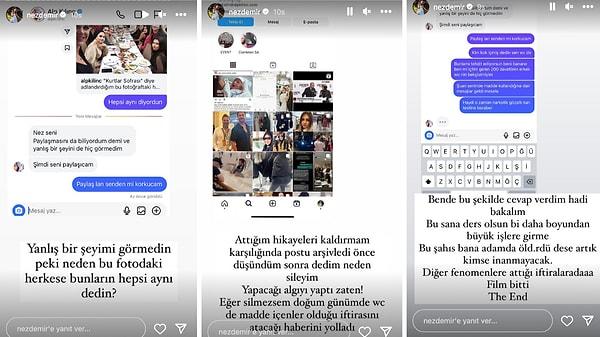 Nez Demir, bu paylaşımlarından sonra Alp Kılınç ile Instagram mesajlaşmalarını paylaştı.