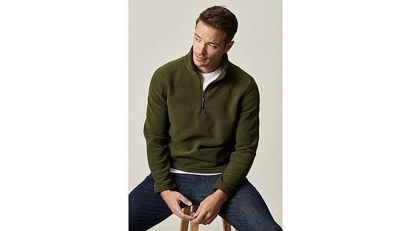 2. AC&Co / Altınyıldız Classics Erkek Haki Anti-pilling Tüylenme Yapmayan Standart Fit Bato Yaka Soğuk Geçirmez Polar Sweatshirt