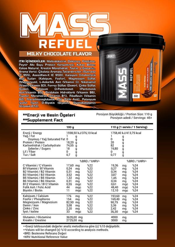 SSN Mass Refuel ® 5000 Gr’ın öne çıkan özellikleri: