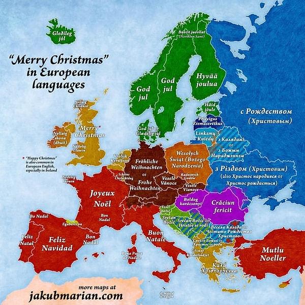 9. Avrupa dillerinde "Mutlu Noeller." demenin yolu.