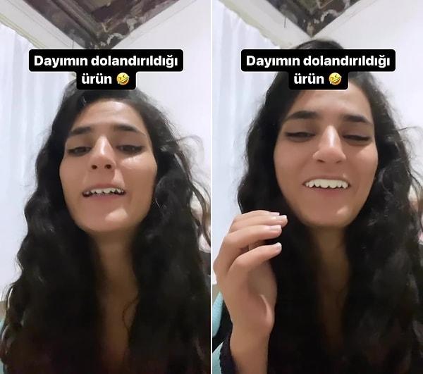 Facebook'ta gördüğü bir diş protezini satın almak isteyen dayısının dolandırıldığını belirten kadın o olayı kahkaha atarak anlattı.