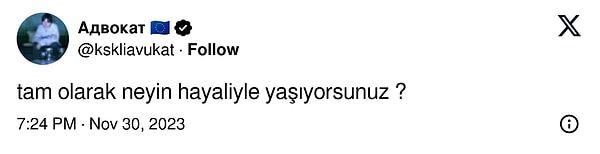 @kskliavukat isimli sosyal medya kullanıcısının "tam olarak neyin hayaliyle yaşıyorsunuz ?" sorusuna diğer sosyal medya kullanıcılarından birbirinden yaratıcı cevaplar geldi.