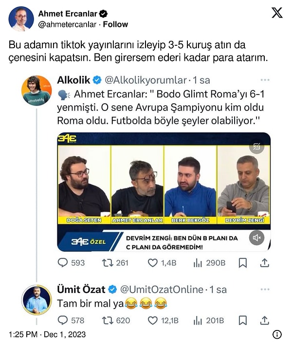 Gazeteci Ahmet Ercanlar ise geçmiş yıllarda da tartışma yaşadığı Ümit Özat'ın söz konusu paylaşımlarına yine Twitter üzerinden karşılık verdi.