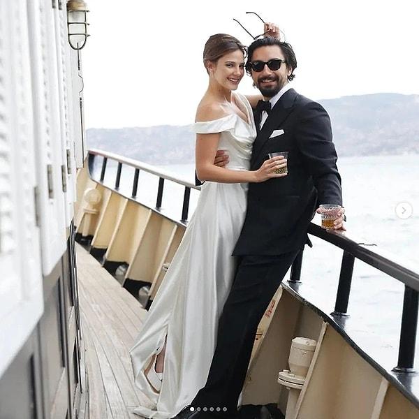 Lüks bir gemide evlenen çift, düğün öncesinde fotoğraf çekimi yaptırmayı da ihmal etmedi.
