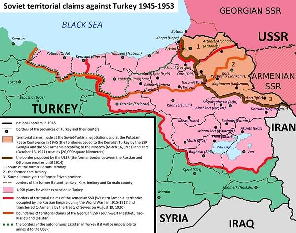 Türkiye'nin son anda savaşa dahil olması Sovyetler'in öfkesini dizginlemedi. Bundan dolayı savaşın hemen ardından Türkiye'nin Kars, Ardahan ve Artvin kentlerini kendi topraklarına katmak istediler.