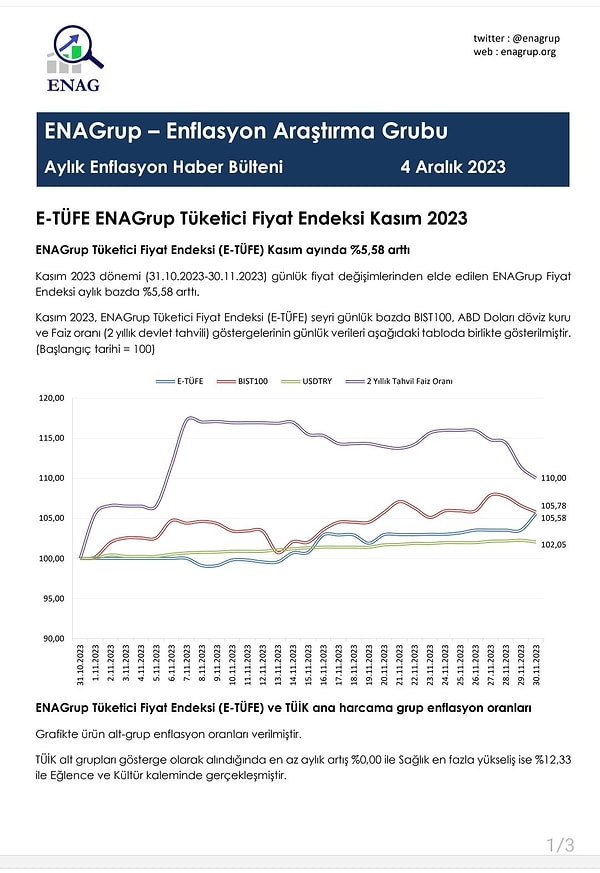 Bağımsız akademisyenlerden oluşan ENAGrup enflasyon verilerini açıkladı.