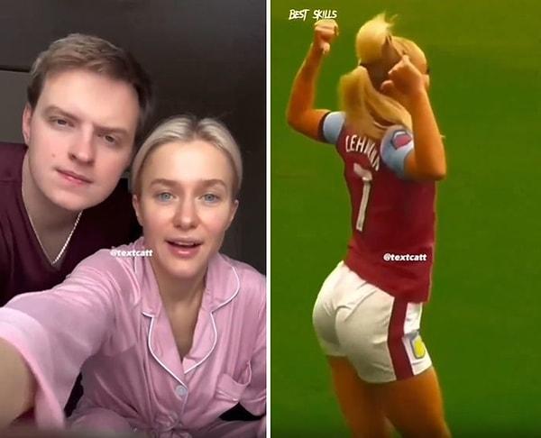 Dünyanın en ünlü kadın futbolcularından olan ve Instagram'da da 16 milyondan fazla takipçisi olan Alisha Lehmann'ın meşhur sevinç görüntüsünü kocasına izleten bir kadın, ardından ise Lehmann'ın sırt numarasını sorarak kocasını test etti.