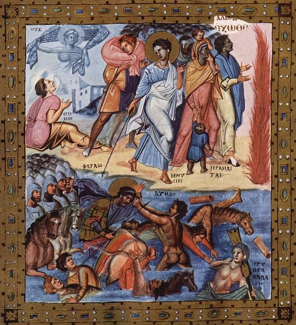 29. Kuzey Makedonya: "Moses Parting the Red Sea"- Paris Psalter (10. yüzyıl)