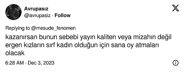 Sude Belkıs'ın adaylığına ağır eleştiriler devam ederken ise konu yayıncının "politik sebeplerle" ve "kadın olduğu için" aday gösterildiği meselesine geldi.