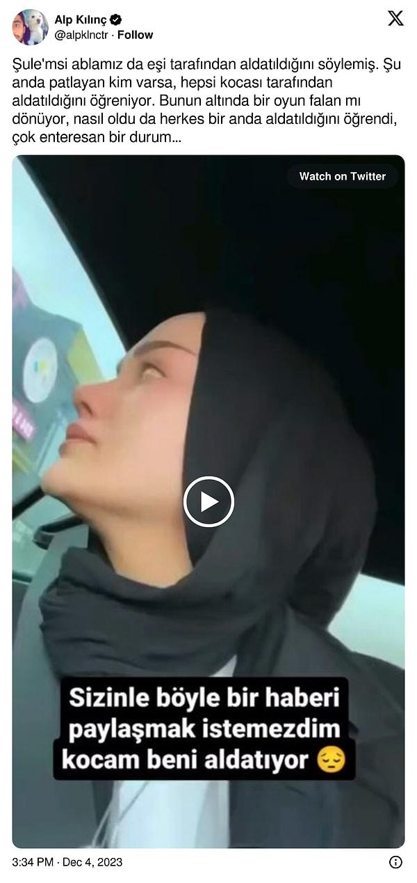 Sosyal medya fenomenlerini bir bir ifşalayan Alp Kılınç, X (Twitter) hesabı üzerinden yaptığı paylaşımda Şulemsi'nin ağladığı bir videoyu paylaşarak aldatıldığını iddia etti.