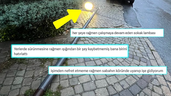 Devrilmesine Rağmen Çalışmaya Devam Eden Sokak Lambasına Yapılan Çok Konuşulacak Benzetmeler