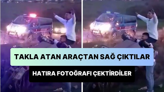 Takla Atan Araçtan Sağ Çıkan Gençler, Birbirlerinin Omzuna Çıkarak Hatıra Pozu Verdi