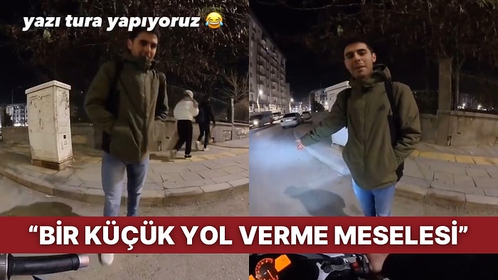 Bir Yaya ve Motosiklet Sürücüsü Aynı Anda  Birbirlerine Yol Verince Ortaya İçinizi Isıtacak Görüntüler Çıktı