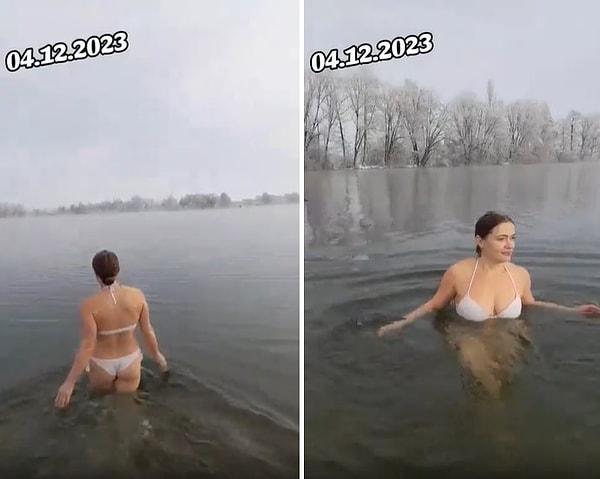 Görüntülerde bir Rus kadının buz gibi havada soğuk suya girdiği anlar görülürken, o anları paylaşan kullanıcı görüntüler üzerinden Türk kadınlarına laf etti.