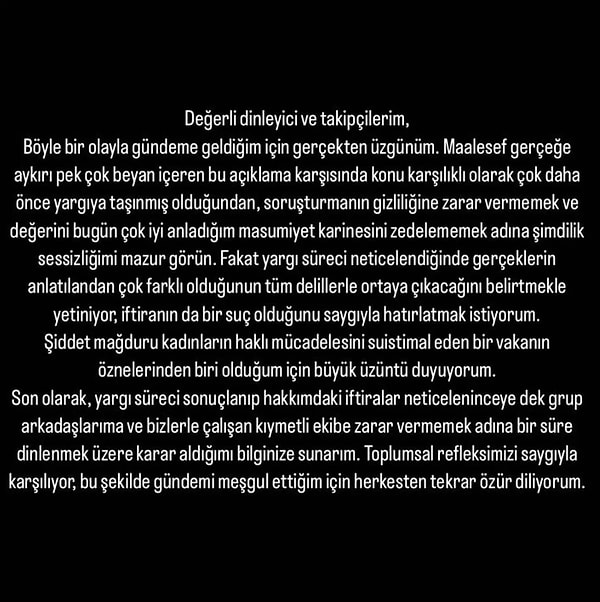 Tunaboylu ise Aybike Çelik'in tüyleri diken diken eden türken açıklamalarının gerçek olmadığını dile getirerek açıklamada bulunmuştu.