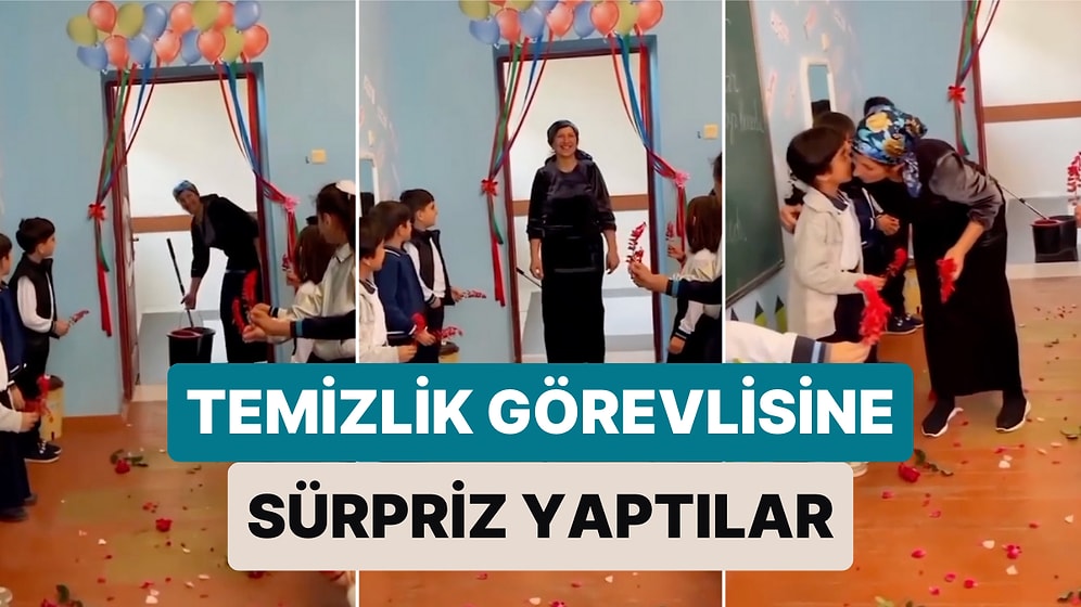 Öğretmenlerin Ardından Şimdi de Bir Okulda Öğrenciler Okullarının Temizlik Görevlisine Sürpriz Yaptı