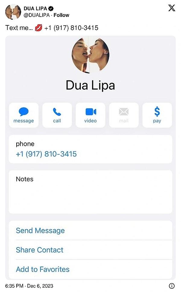 Haftanın en çok şaşırdığımız olayı da sevgilisinden ayrılan Dua Lipa'nın telefon numarasını paylaşması oldu!