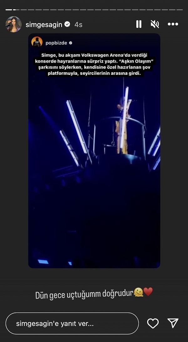 Hatta Sağın, konser fotoğraflarını "dün gece uçtuğumuz doğrudur" notuyla Instagram hikayesinde paylaştı.