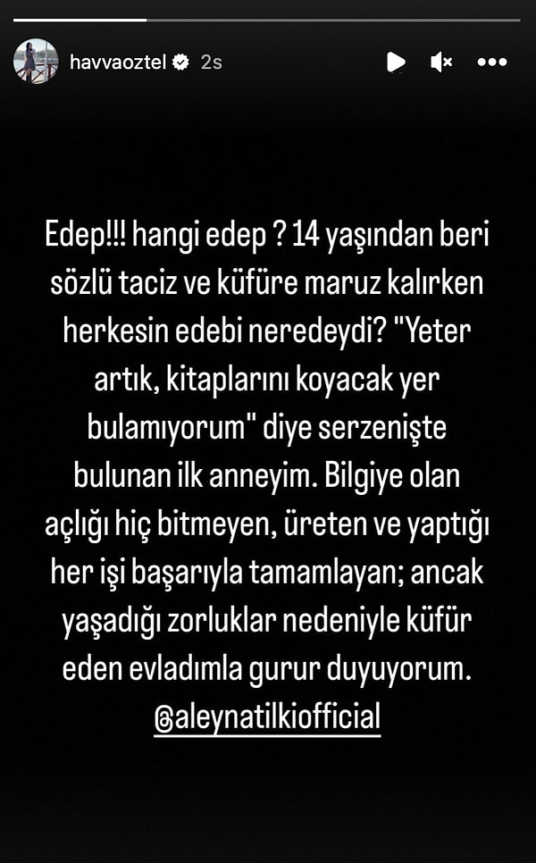 Öztel sosyal medya hesabından "Yaşadığı zorluklar nedeniyle küfür eden evladımla gurur duyuyorum" diyerek açıklama yaptı.