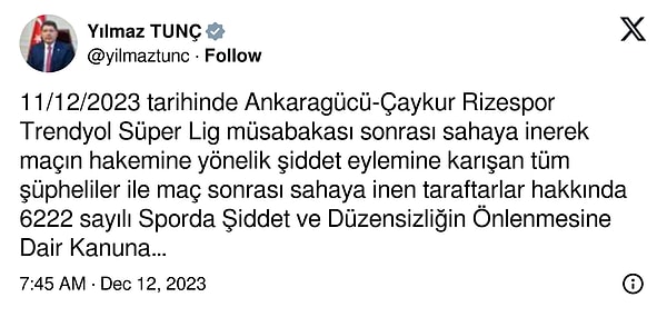 Adalet Bakanı Yılmaz Tunç konuya ilişkin açıklama yaptı.