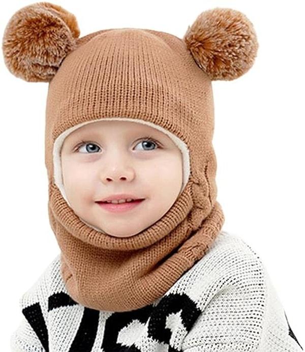 7. Bebekler ve çocuklar için hem boynu hem kulakları hem de kafayı sıcacık tutacak, inanılmaz tatlı tasarıma sahip olan bir kışlık bere.