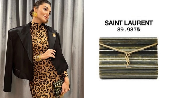 Hande Erçel'in kombinini tamamlayan Saint Laurent marka çanta da servet değerinde çıktı. Kendisi tam 89.987 TL değerinde.