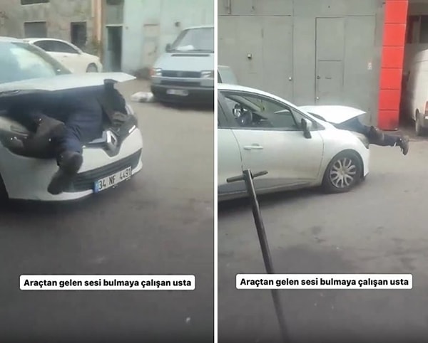 Kaput kapağı ile motor arasına yatan ustanın o görüntüleri ise sosyal medyada gündem oldu.