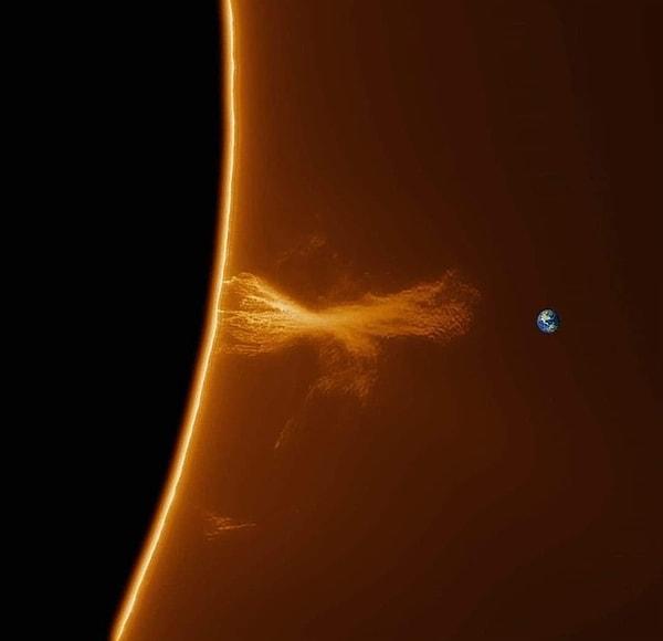 NASA da Güneş'te meydana gelen patlama ile Dünya arasındaki farkı böyle fotoğraflamıştı.