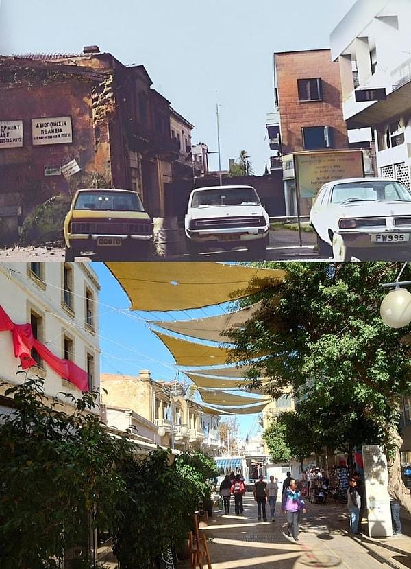 6. Ateşkes hattının yanındaki Ledras caddesi, Lefkoşa, Kıbrıs.