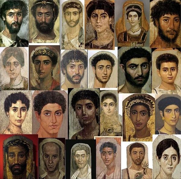 3. M.Ö 1. Yüzyıldan kalma Roma dönemi Mısır'ından üst sınıf insanların mumyalarına iliştirilmiş ahşap tahtalar üzerindeki gerçekçi portreler.