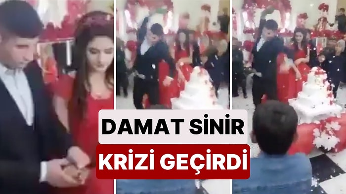 Bir Nişan Töreninde Neden Sinirlendiği Anlaşılmayan Damat Önce İçki Şişesini Yere Attı Sonra Pastayı Tekmeledi