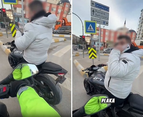 'Plakan neden kapalı?' diye soran motosiklet sürücüsü ardından ise 'Canım öyle istedi' şeklinde bir cevap alıyor.