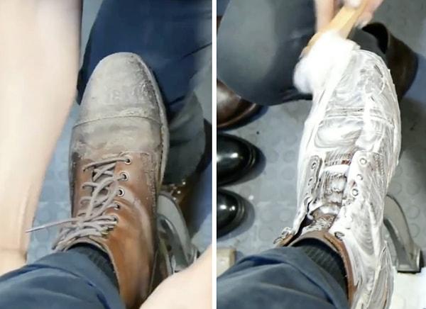 Şimdi de bir ayakkabı temizleme videosu sosyal medyada viral oldu.