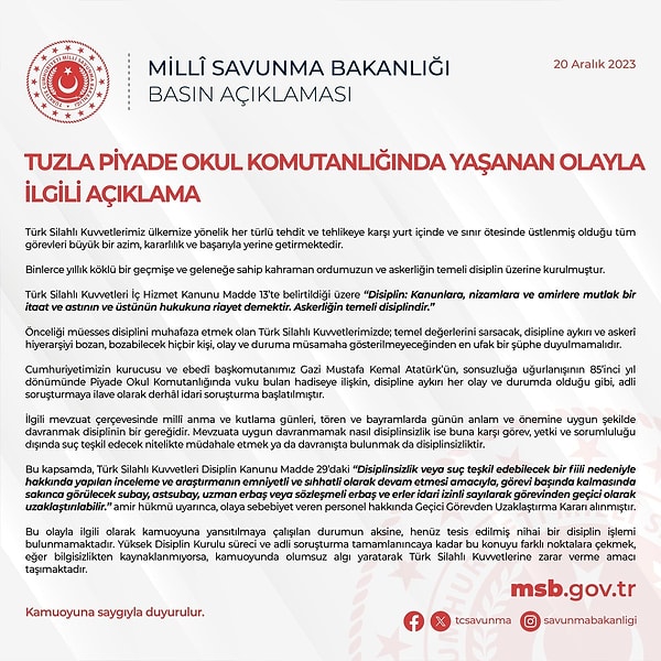 MSB'den yapılan açıklamanın tamamı ⬇️