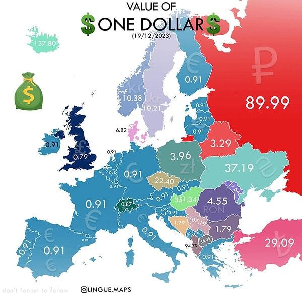 15. Avrupa ülkelerinde bir doların karşılığı.