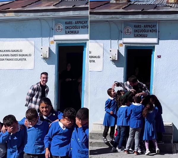 Okulun yeni öğretmeni ile anlaşan ve çocuklara gözlerini kapattıran İhsan öğretmen, çocukların arkasına geçerek muhteşem bir sürpriz yaptı.
