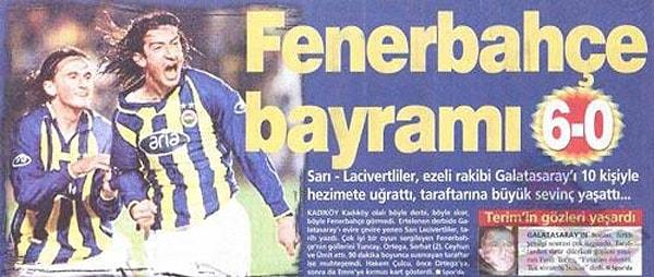 6 Kasım 2002'de Fenerbahçe'nin sahasında oynanan derbide sansasyonel bir sonuç ortaya çıktı. Fenerbahçe, ezeli rakibi Galatasaray'ı bu maçta 6-0 mağlup etmeyi başardı.