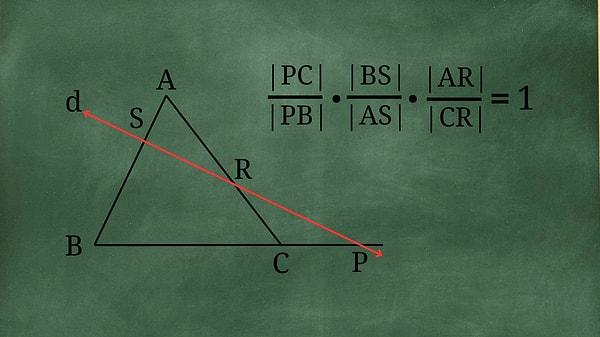 7. "Şekildeki ABC üçgeninin BC kenarının uzantısıyla, [AB] ve [AC]'nı kesen d doğrusu verildiğinde; aşağıdaki eşitlik sağlanır." Doğru mu, yanlış mı?