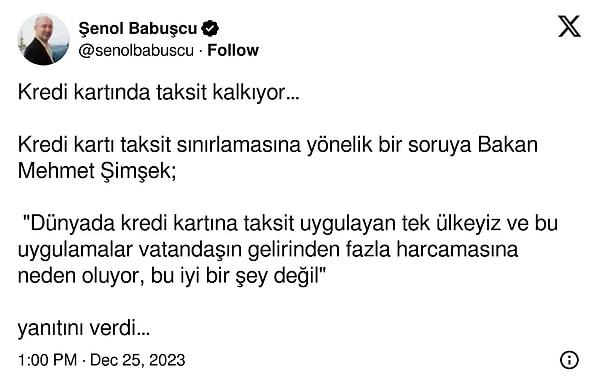 Eski banka yöneticisi Prof. Dr. Şenol Babuşcu, Mehmet Şimşek'in açıklamalarını kredi kartı taksitlerinin kaldırılmasına yorumlayınca,
